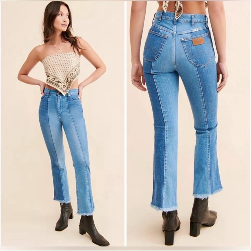 Wrangler Two-Tone Light Blue High-Rise Flare Jeans